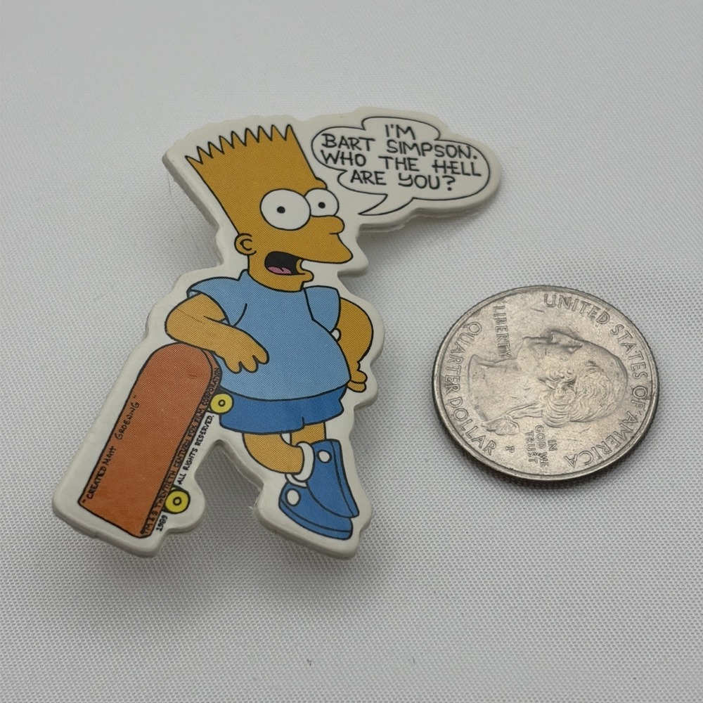 Vintage 1989 The Simpsons Bart Simpson Quote Skateboard Cardboard Cartoon Pin - Picture 2 of 3